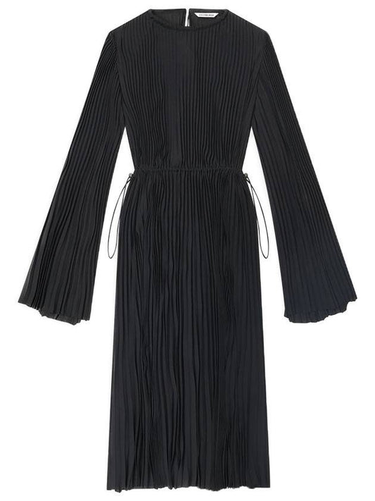 Luxury Balenciaga Pleated Crepe De Chine Midi Dress Black