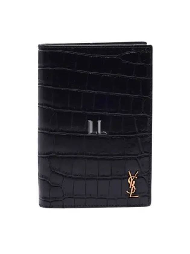 Luxury Saint Laurent Monogram Crocodile Card Passport Wallet Black