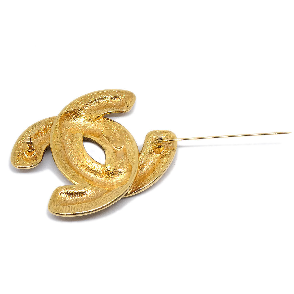Luxury Chanel Quilted CC Brooch Pin Gold 1152