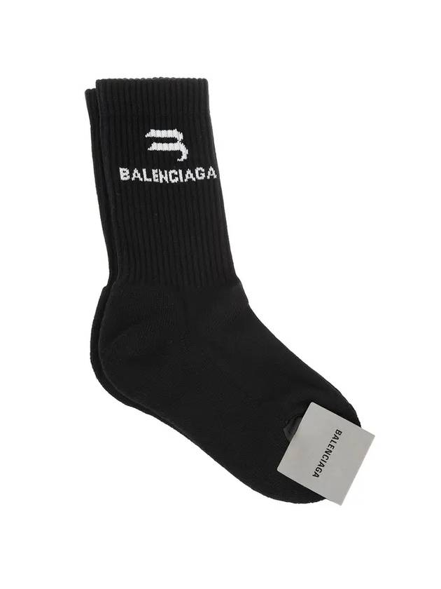Luxury Balenciaga Logo Ribbed Cotton Socks Black