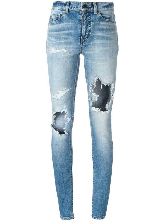 Luxury Saint Laurent Destroyed Mupage Cotton Jeans Blue