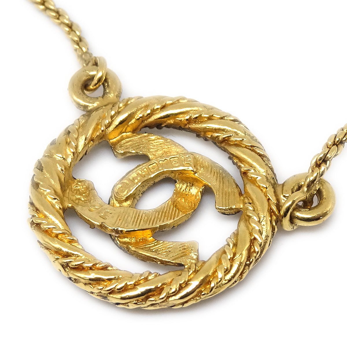 Luxury Chanel Circled CC Gold Chain Pendant Necklace 3622