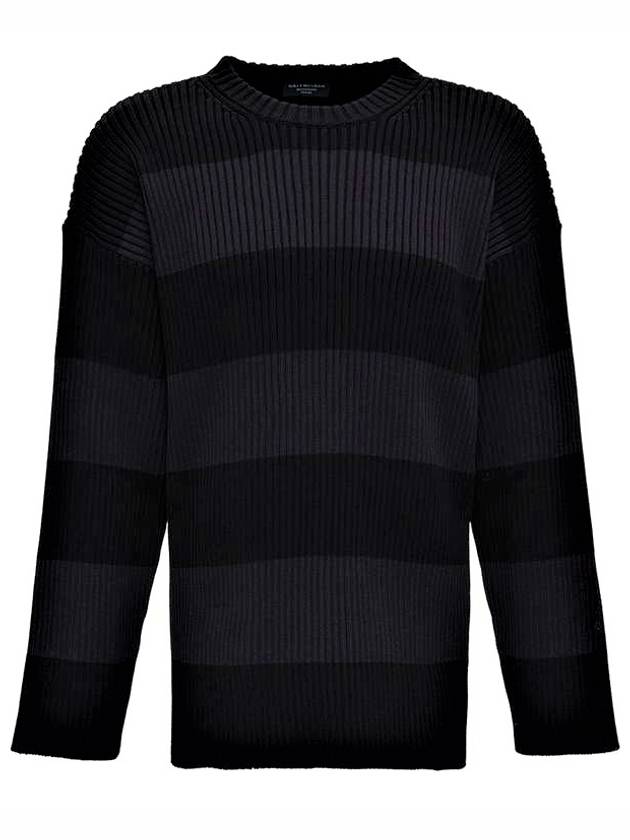Luxury Balenciaga Back BB Logo Stripe Cotton Knit Top Black