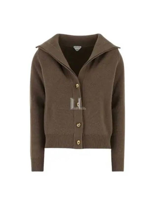 Luxury Bottega Veneta Compact Knot Button Wool Cardigan Chestnut Melange