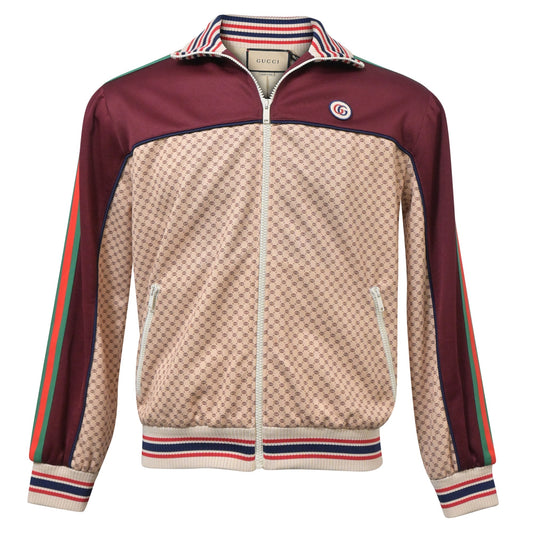 Luxury Gucci Trending 2025 Interlocking G Print Track Jacket in Burgundy Polyester