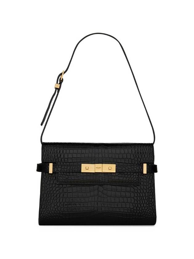 Luxury Saint Laurent Manhattan Crocodile Small Shoulder Bag Black