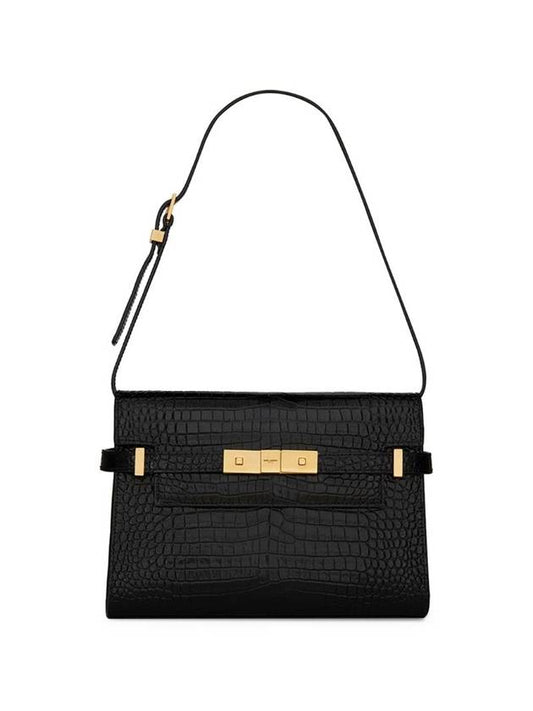Luxury Saint Laurent Manhattan Crocodile Small Shoulder Bag Black