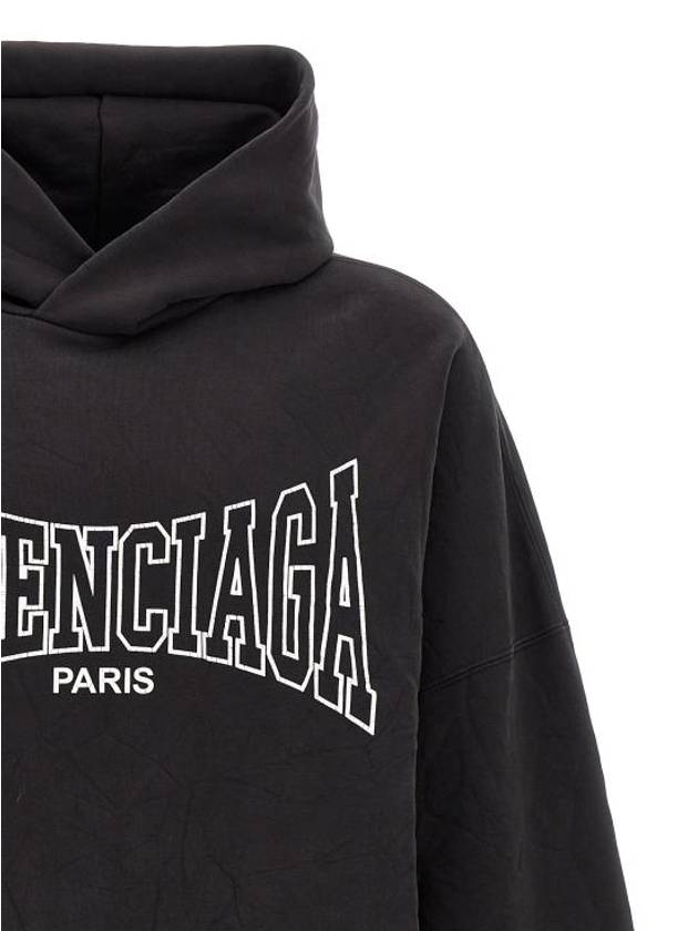 Luxury Balenciaga Paris Logo Print Hoodie Black