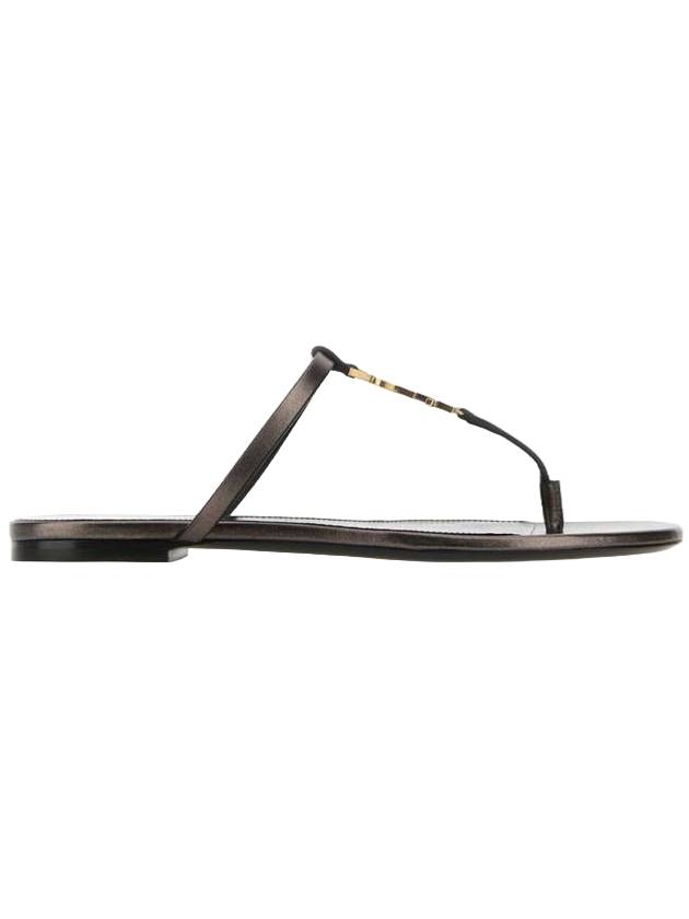 Luxury Saint Laurent Cassandra Slide Leather Flip Flops Brown