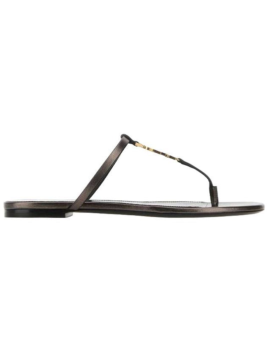 Luxury Saint Laurent Cassandra Slide Leather Flip Flops Brown