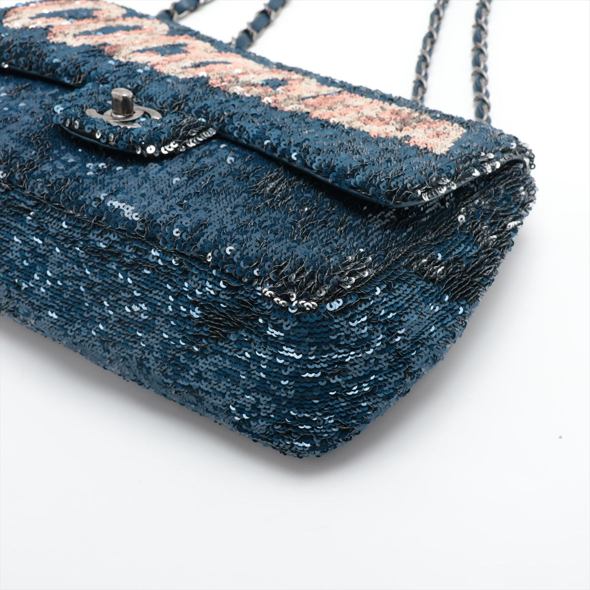 Chanel Coco Cube Single Flap Double Chain Bag Blue Silver  23rd