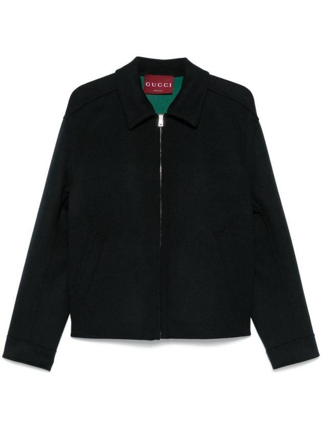 Luxury Gucci Trending 2025 Jacquard Wool Zip-Up Jacket Dark Blue