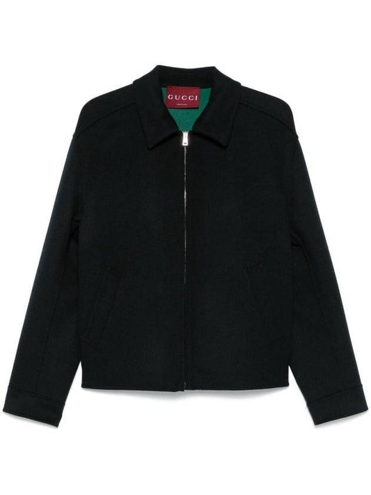 Luxury Gucci Trending 2025 Jacquard Wool Zip-Up Jacket Dark Blue