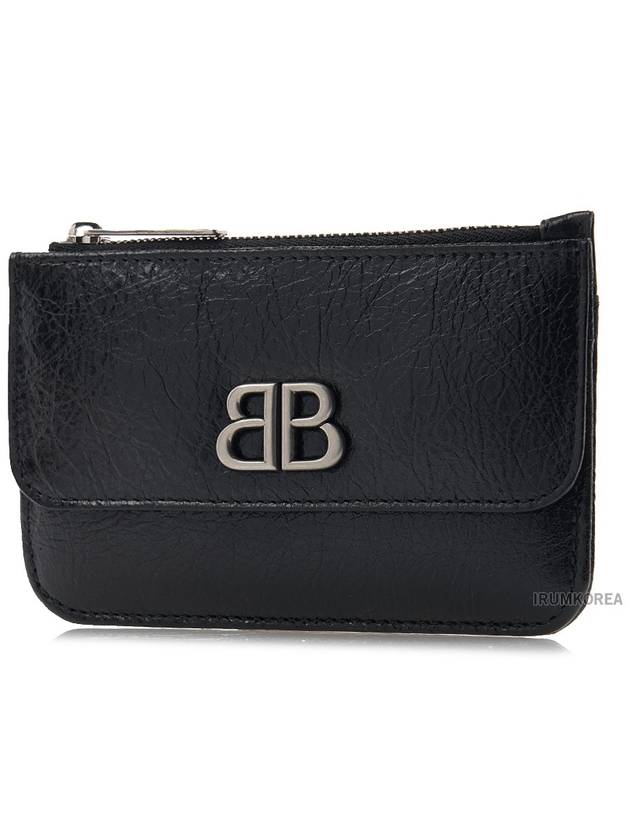 Luxury Balenciaga BB Logo Zipper Card Wallet Black