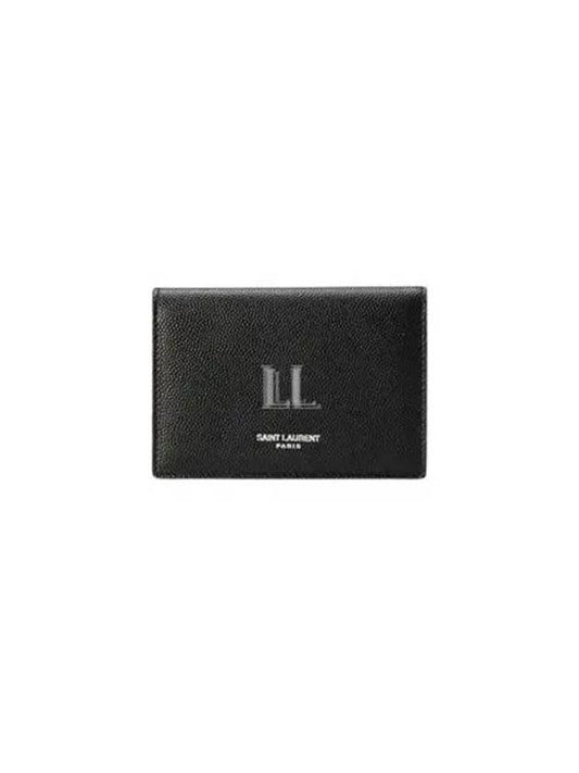 Luxury Saint Laurent Business Flap in Grain De Poudre Embossed Leather Card Wallet Black