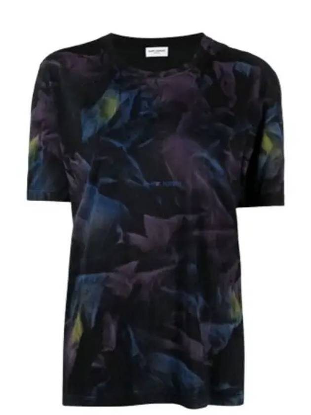 Luxury Saint Laurent Tie Dye Logo Short Sleeve T-Shirt Black