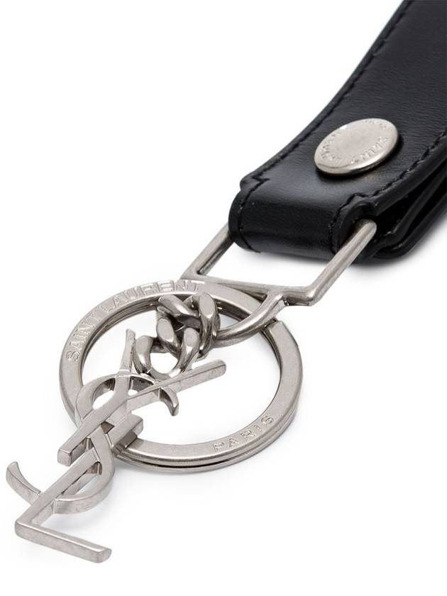 Luxury Saint Laurent Monogram Leather Key Holder Black Silver