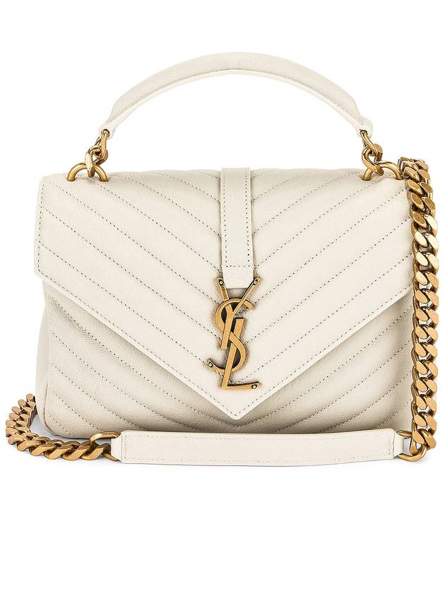 Luxury Saint Laurent College Medium in Quilted Leather Shoulder Bag Blanc Vintage
