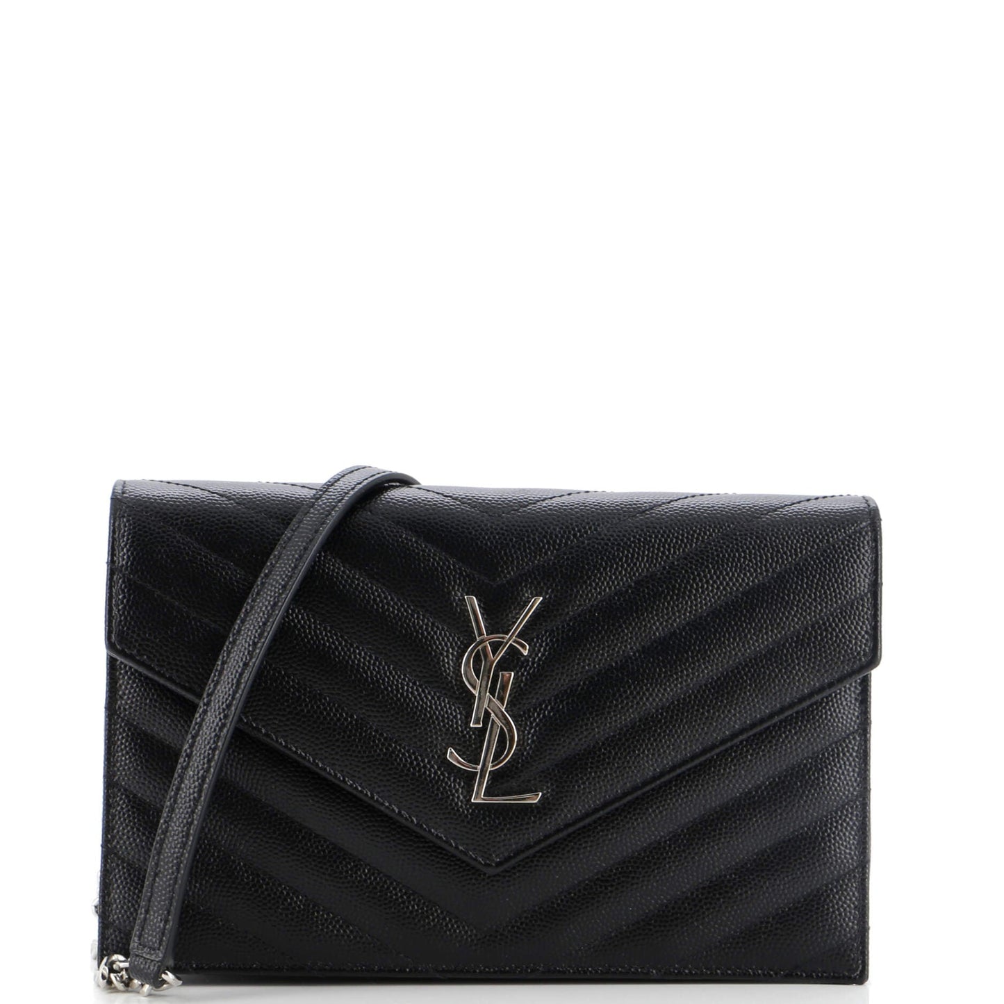 Luxury Saint Laurent Classic Monogram Wallet on Chain Matelasse Chevron Leather Small