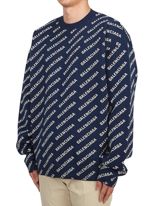 Luxury Balenciaga Allover Logo Crew Sweatshirt Navy