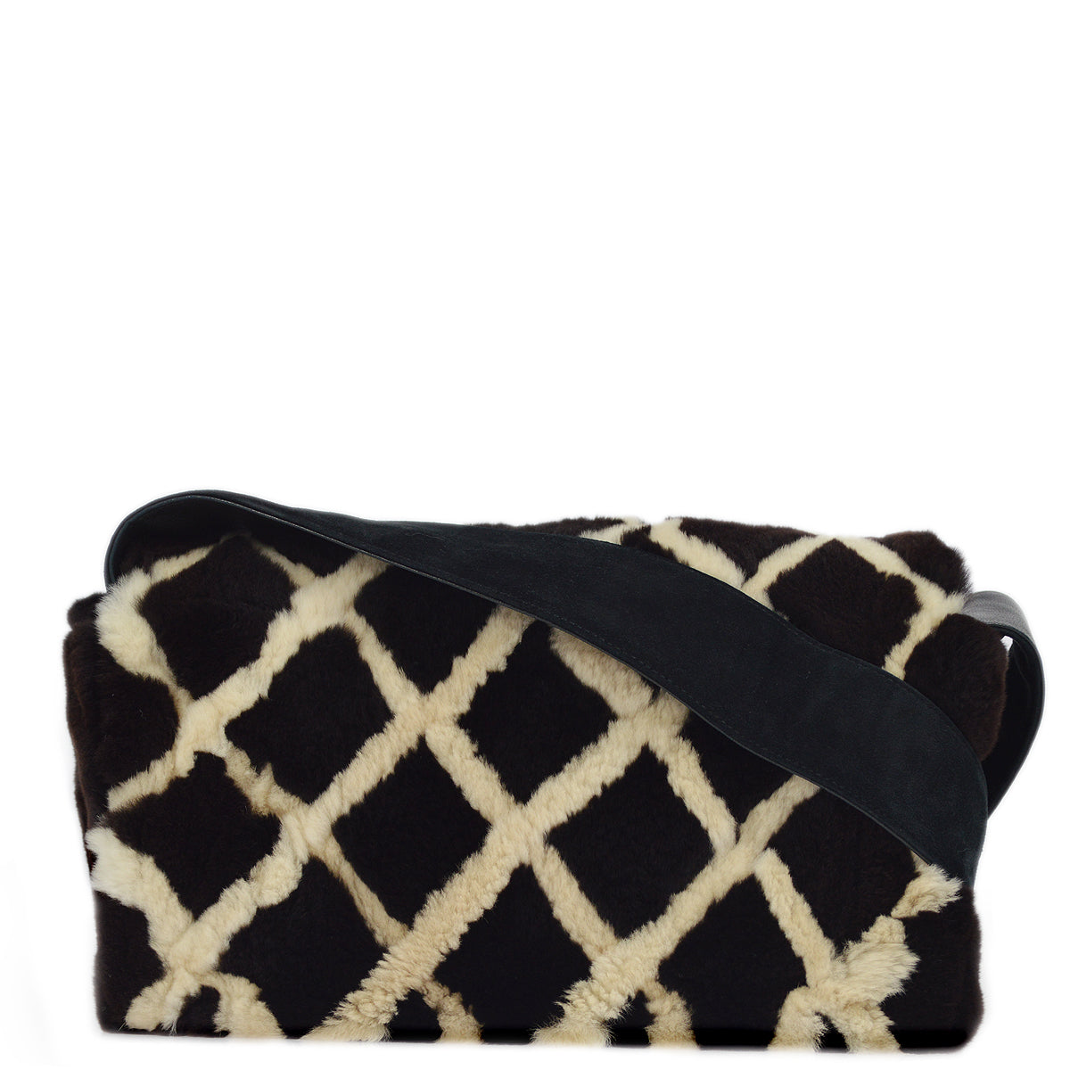 Luxury Chanel Brown Fur Suede Straight Flap Shoulder Bag
