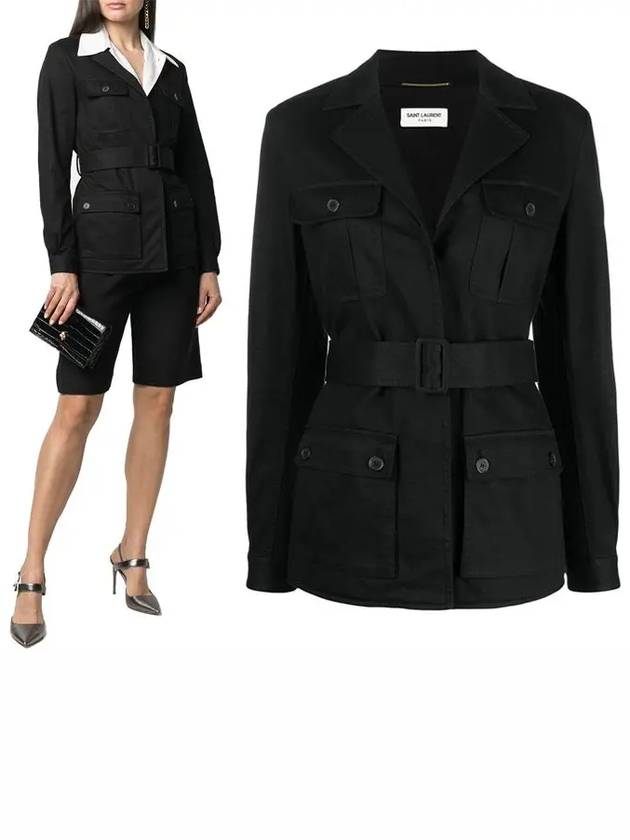 Luxury Saint Laurent Safari Cotton Gabardine Linen Jacket Black