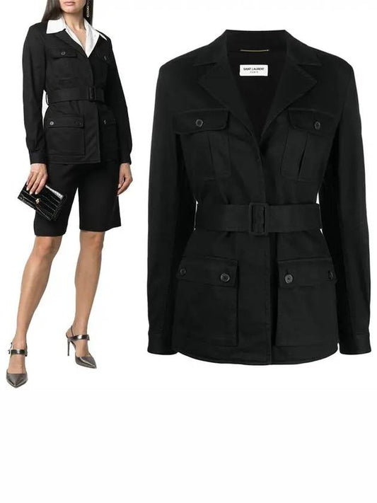 Luxury Saint Laurent Safari Cotton Gabardine Linen Jacket Black