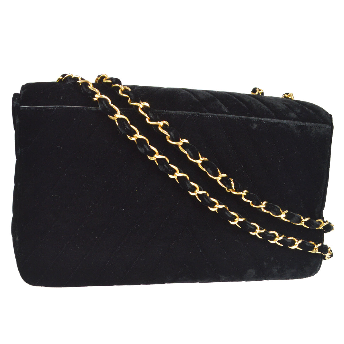 Luxury Chanel * 1990s Black Velvet Chevron Classic Flap Maxi