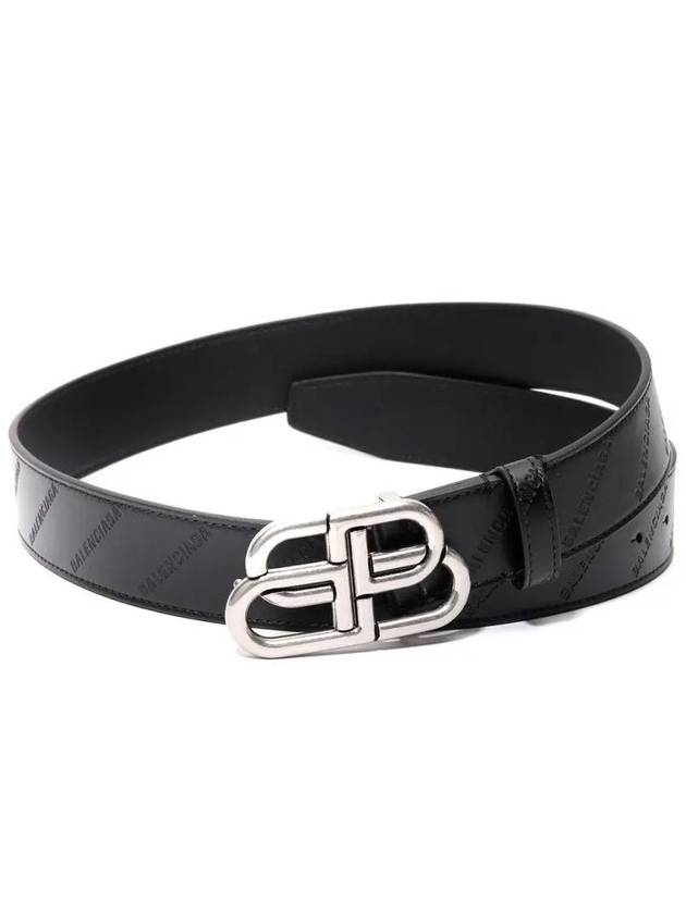 Luxury Balenciaga BB Logo Leather Belt Black