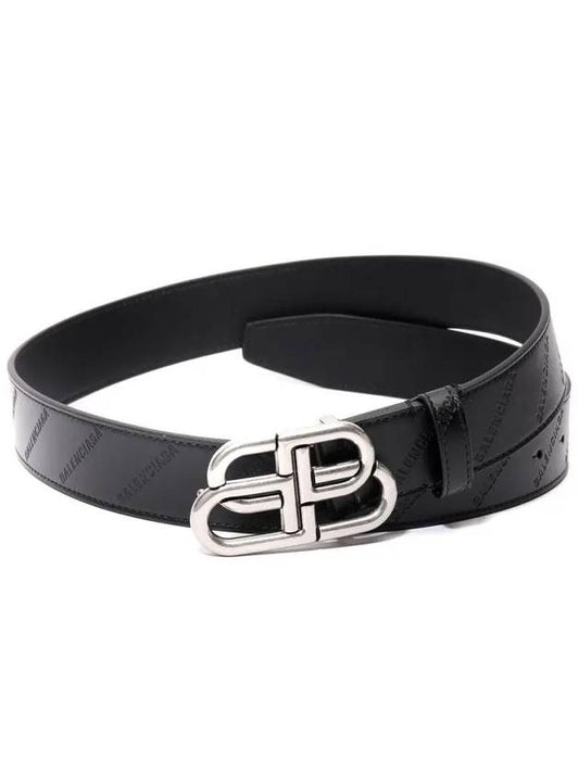 Luxury Balenciaga BB Logo Leather Belt Black