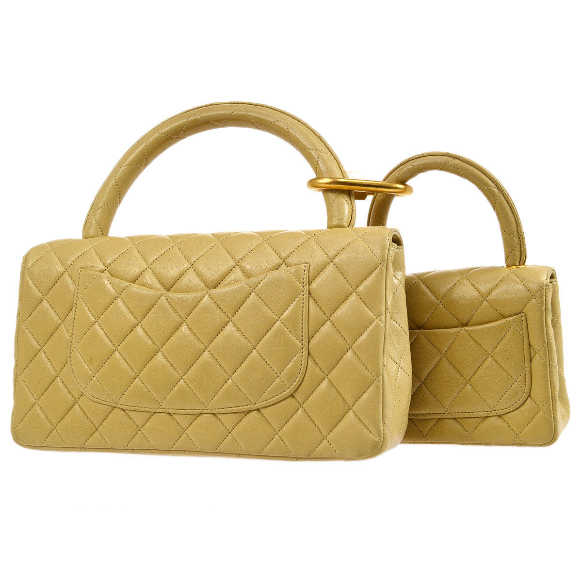 Luxury Chanel 1994 Classic Flap Handbag Set Beige Lambskin