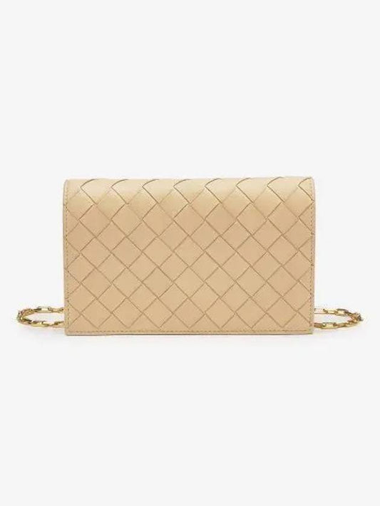 Luxury Bottega Veneta Intrecciato Chain Leather Mini Cross Bag Beige