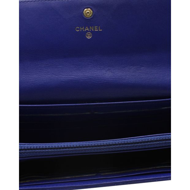 Luxury Chanel Blue Quilted Caviar Leather Wallet