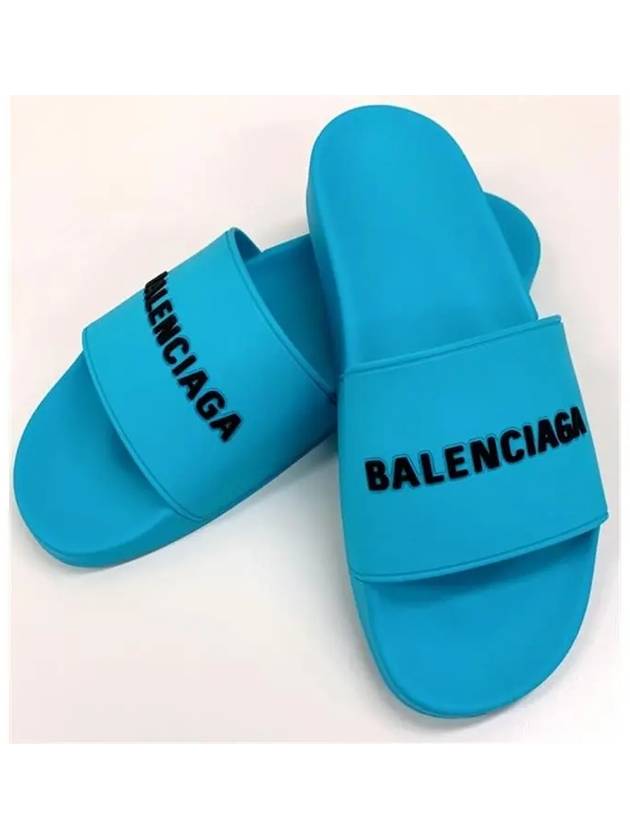 Luxury Balenciaga Men's Logo Full Slippers Blue