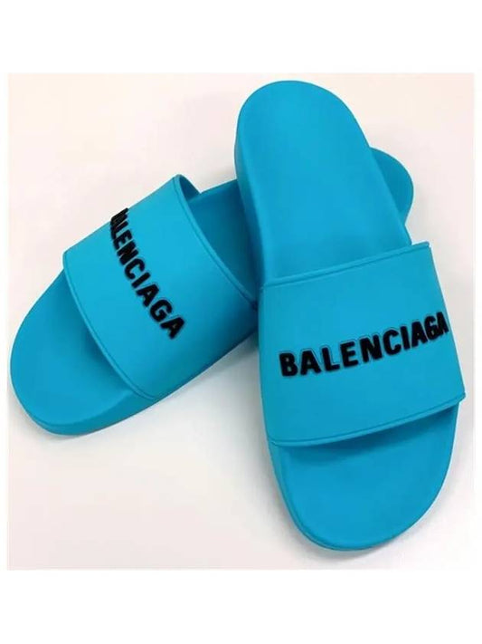 Luxury Balenciaga Men's Logo Full Slippers Blue