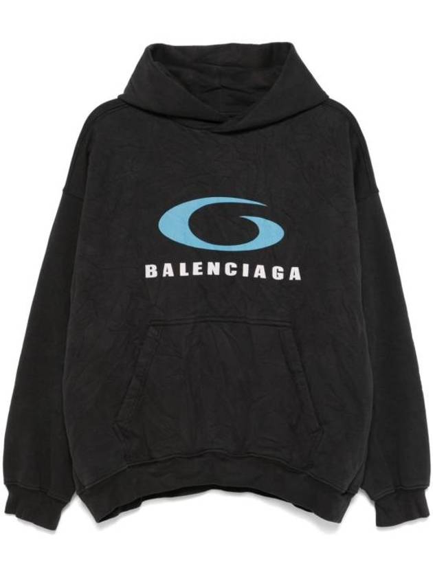 Luxury Balenciaga Logo Hoodie Washed Black