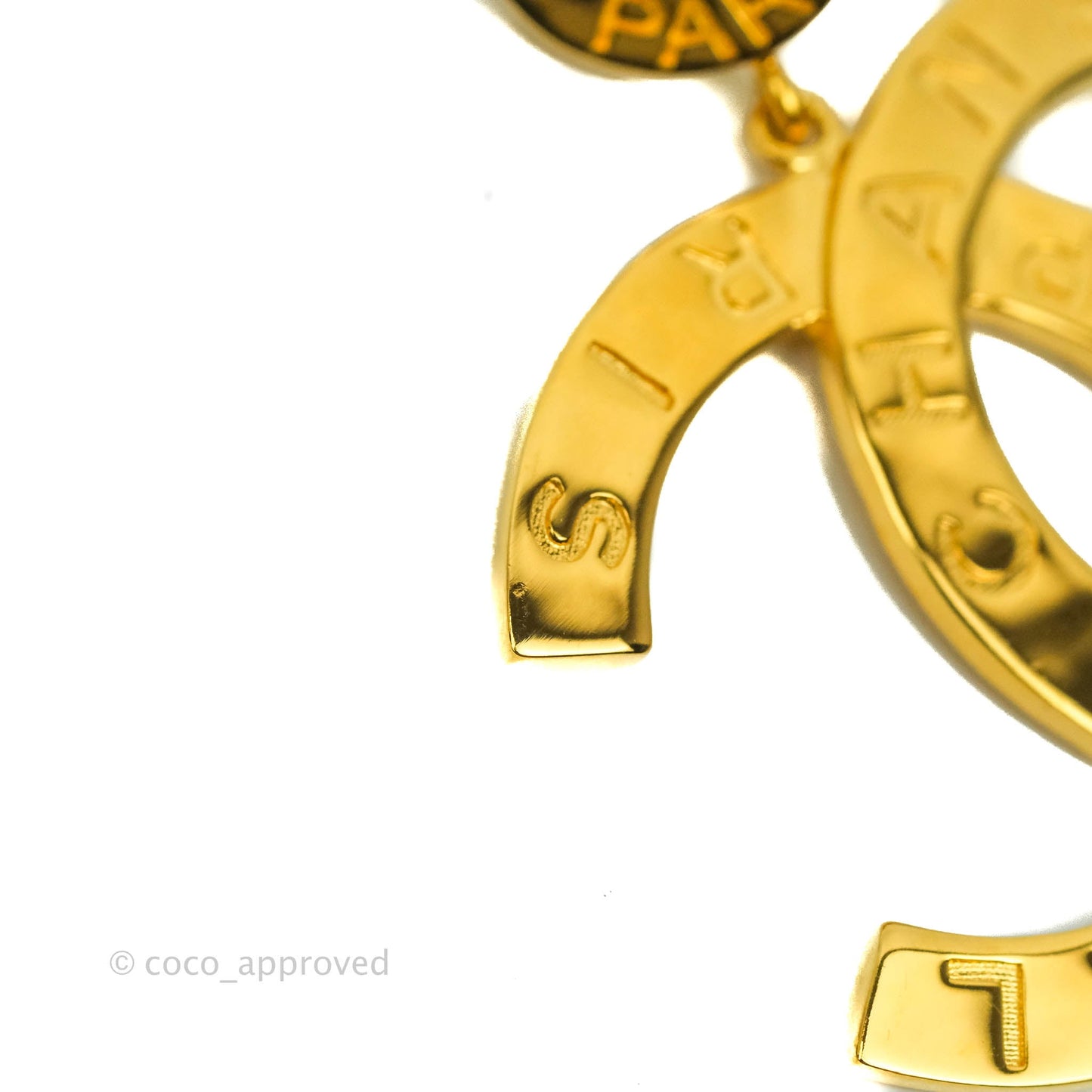 Chanel Large CC Button Drop Earrings Gold Tone 20A
