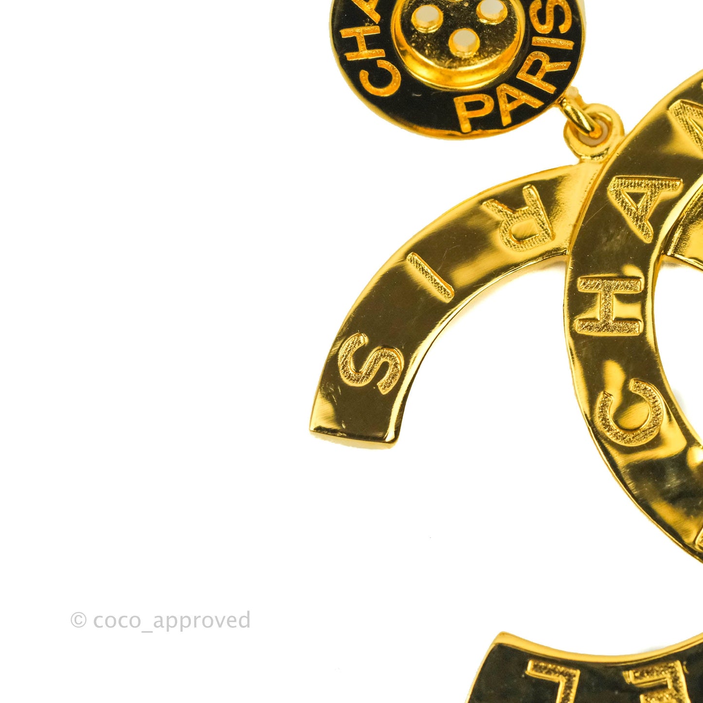 Chanel Large CC Button Drop Earrings Gold Tone 20A