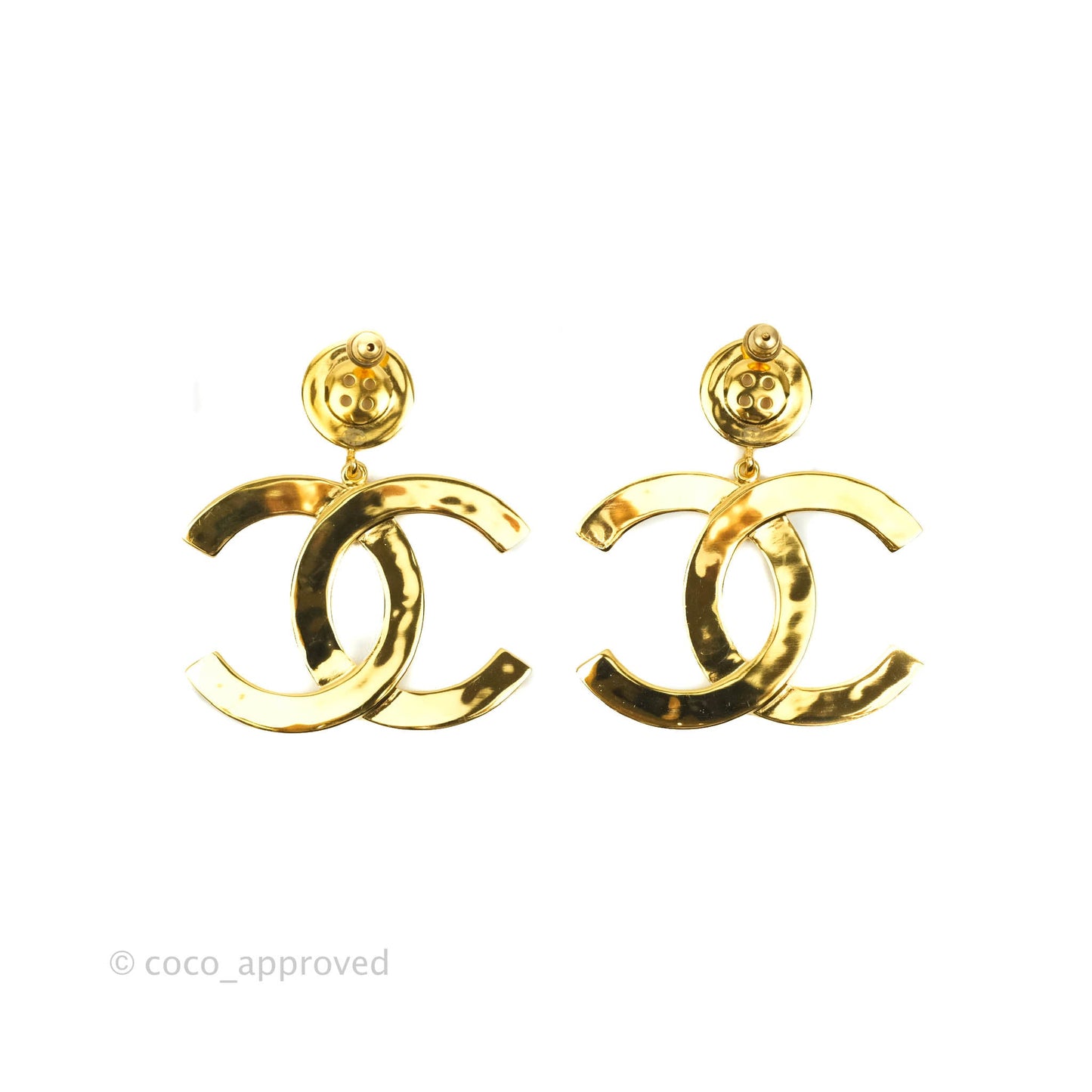 Chanel Large CC Button Drop Earrings Gold Tone 20A