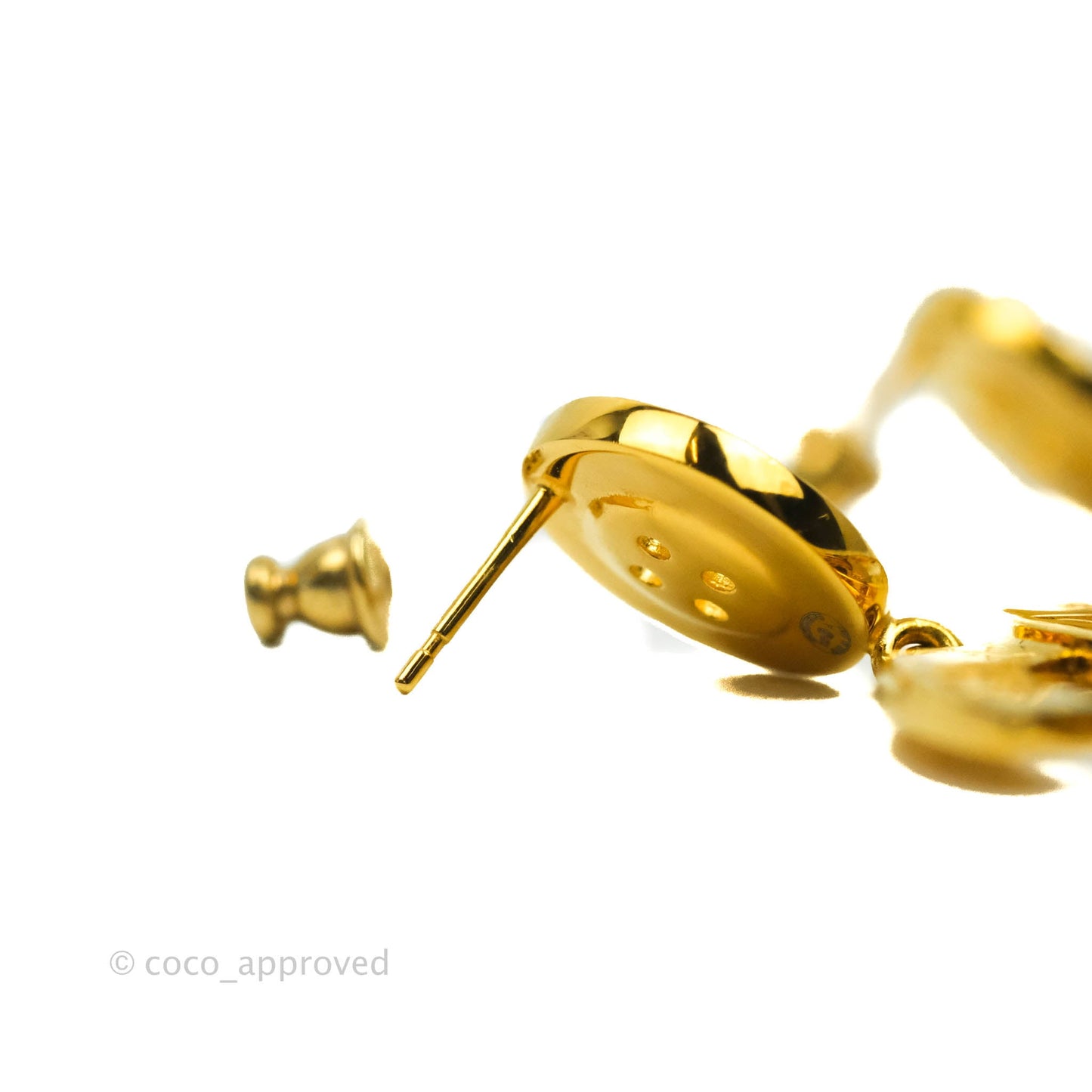 Chanel Large CC Button Drop Earrings Gold Tone 20A