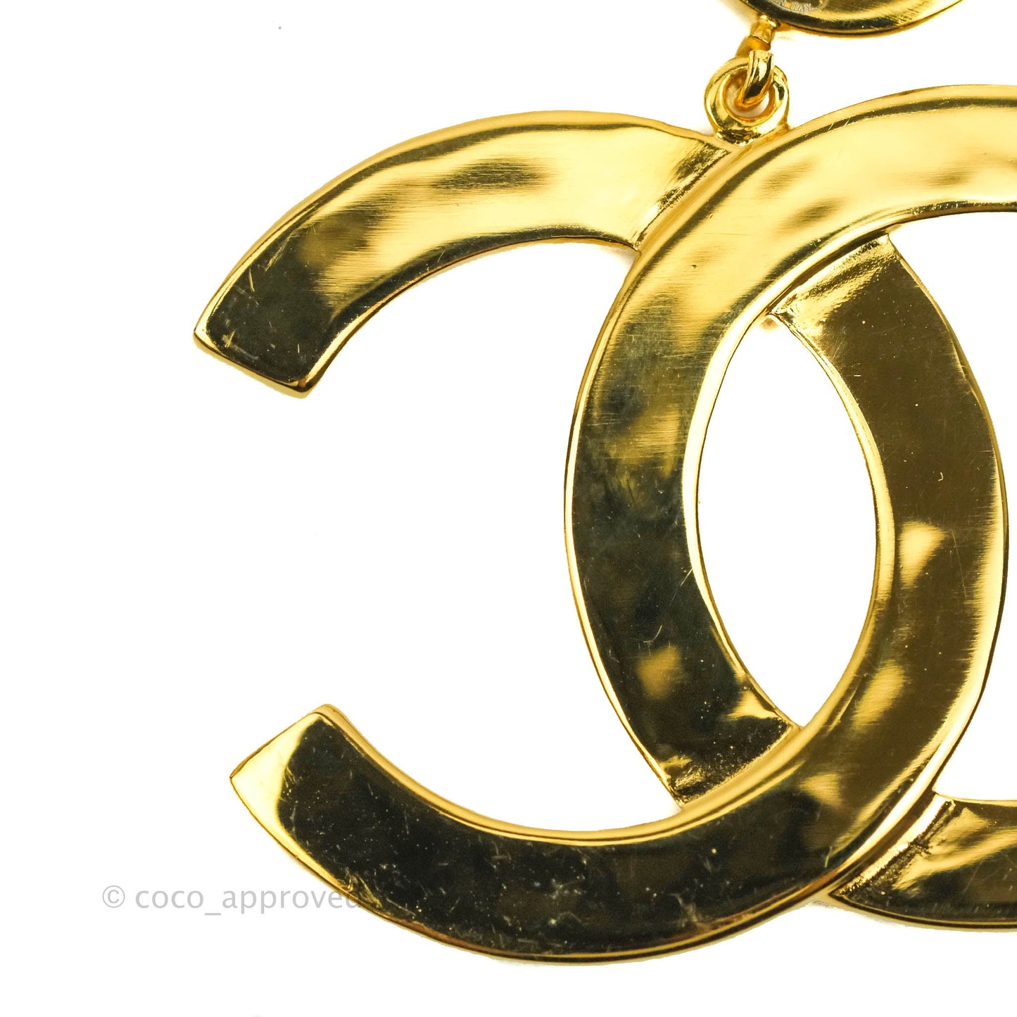Chanel Large CC Button Drop Earrings Gold Tone 20A