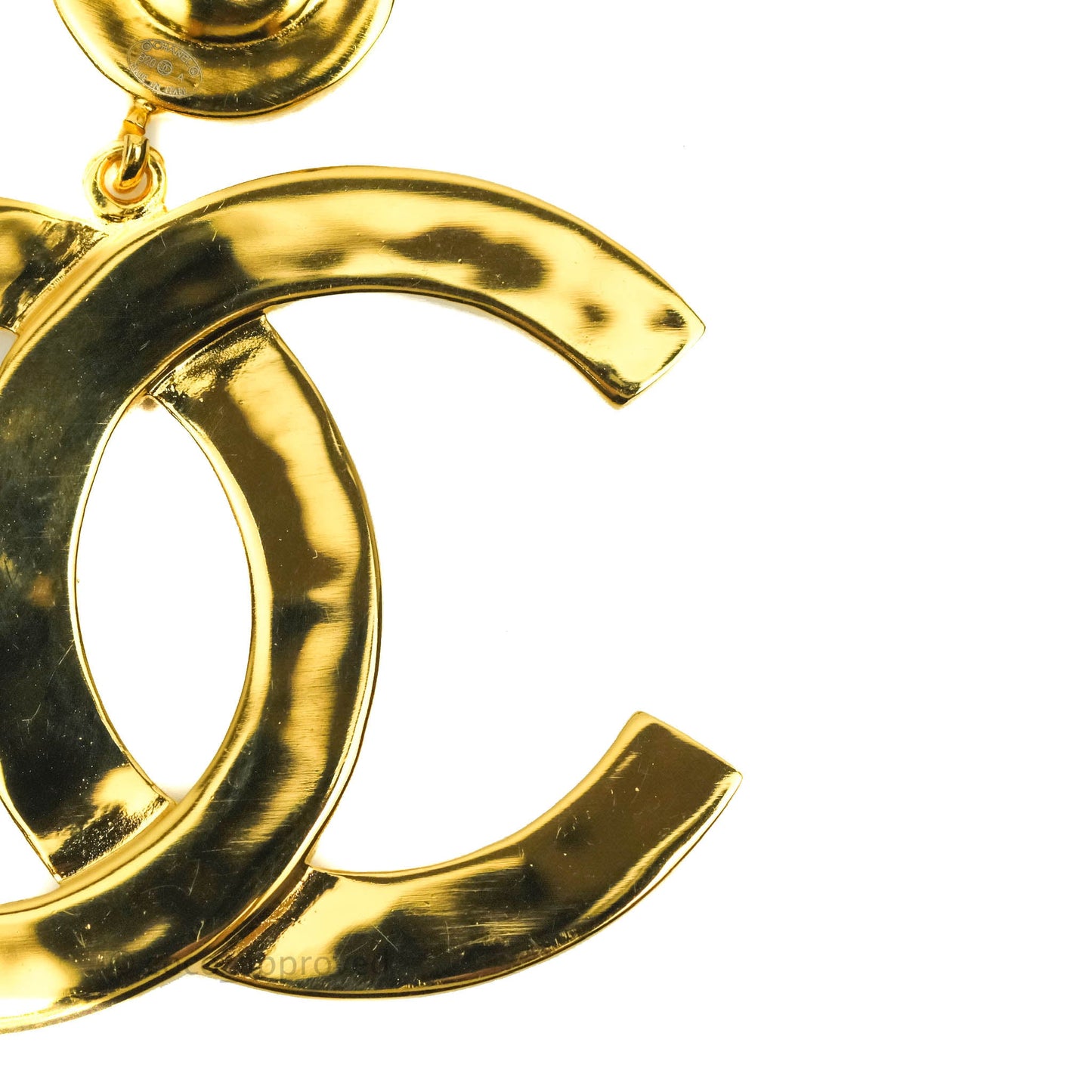Chanel Large CC Button Drop Earrings Gold Tone 20A