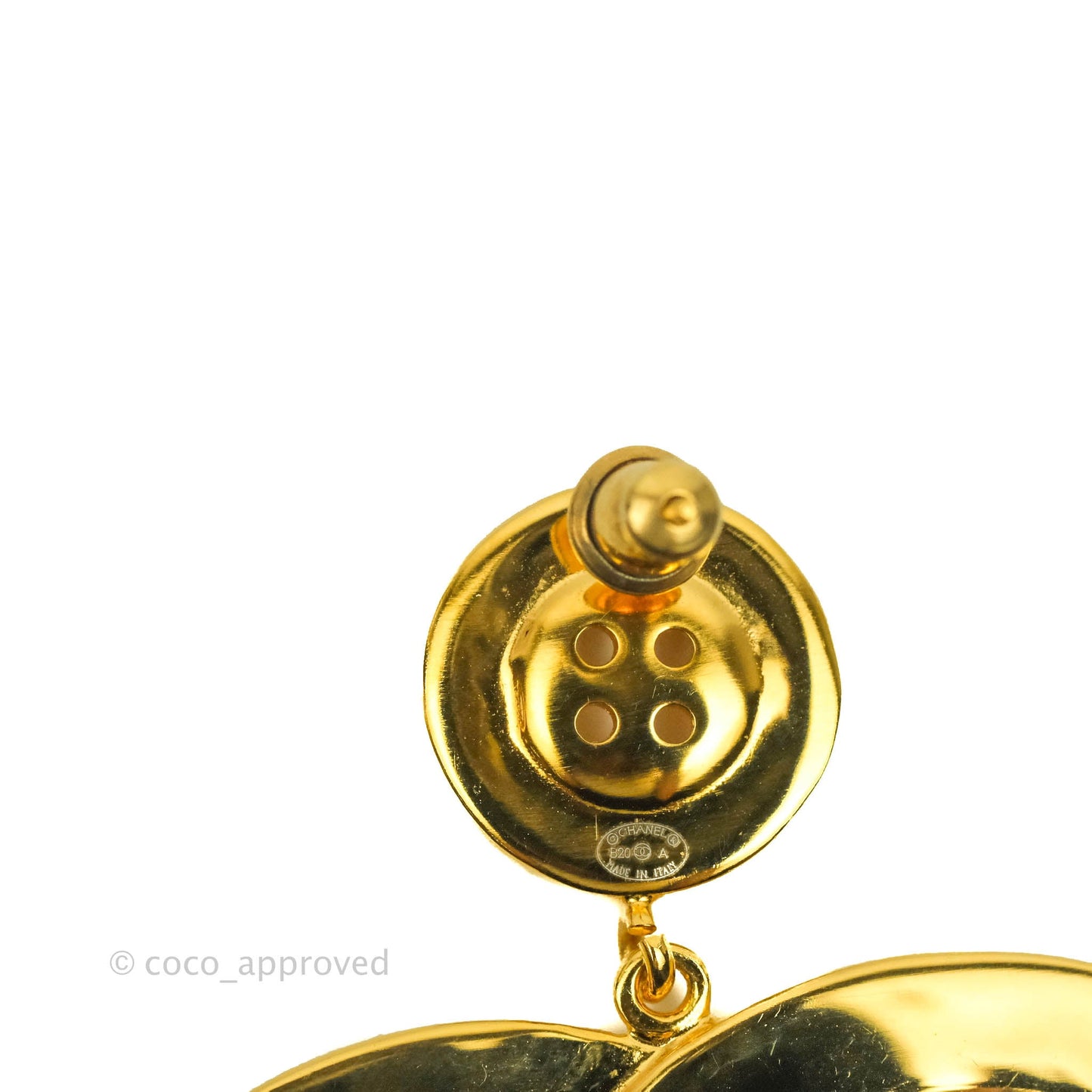 Chanel Large CC Button Drop Earrings Gold Tone 20A