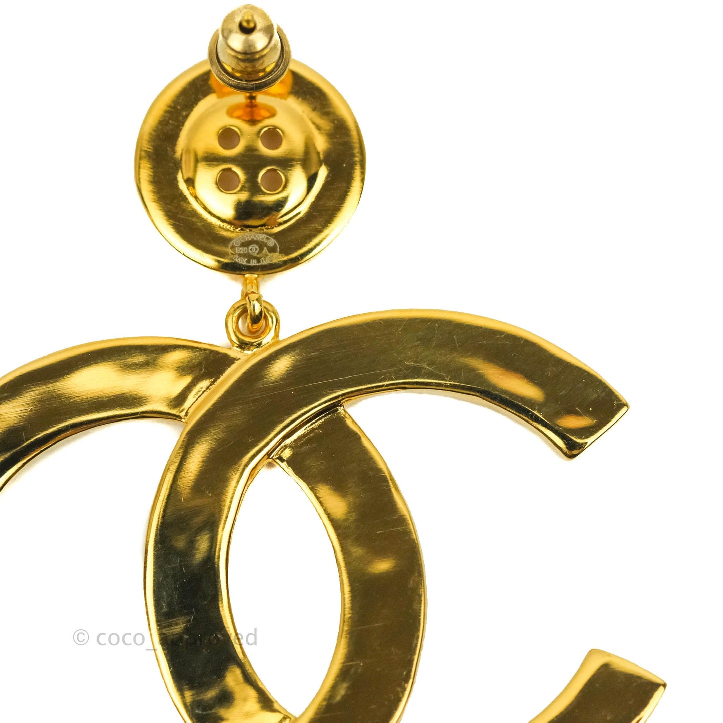 Chanel Large CC Button Drop Earrings Gold Tone 20A