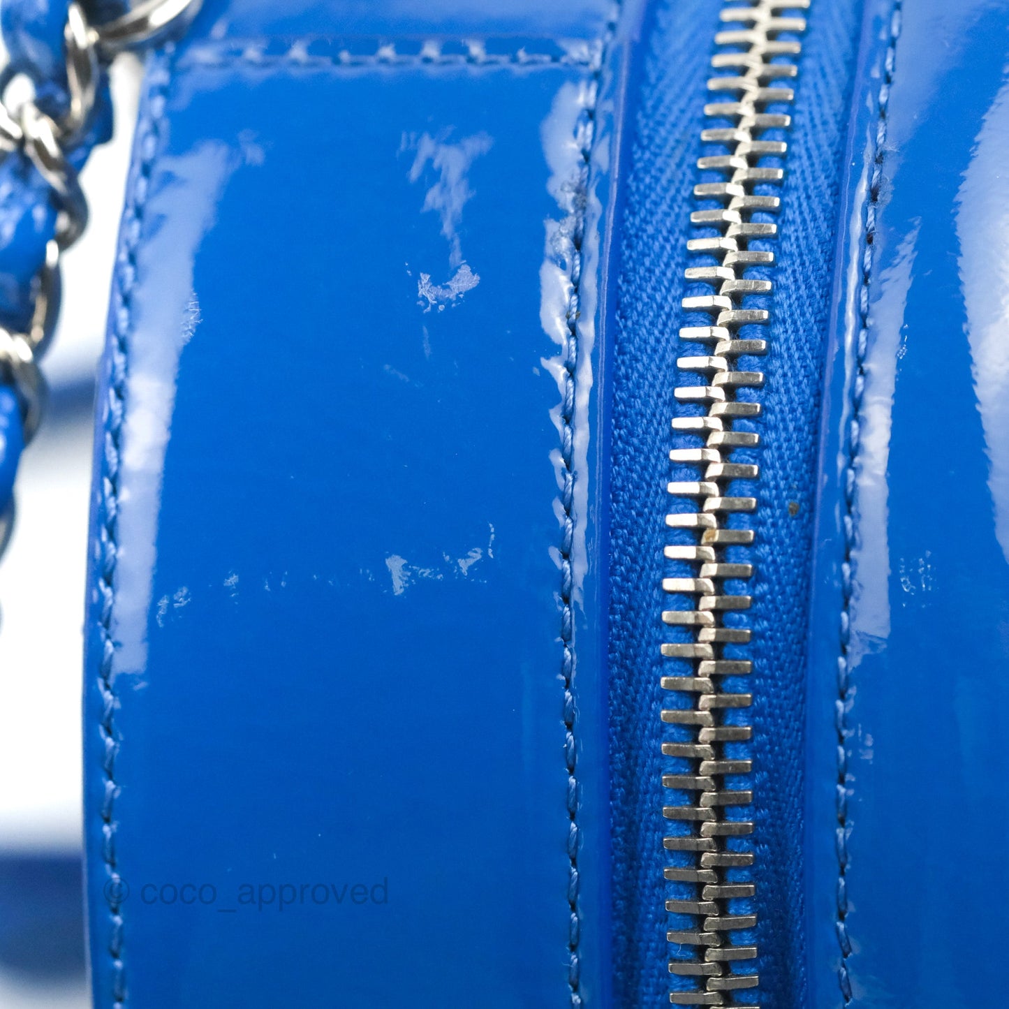 Chanel Round As Earth Bag with Owl Charm Blue Patent Silver Hardware