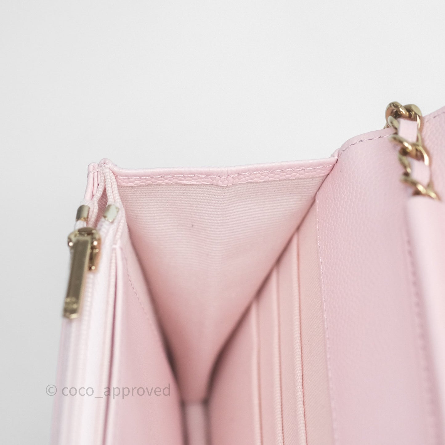 Chanel Classic Quilted Wallet on Chain WOC Light Pink Caviar Gold Hardware