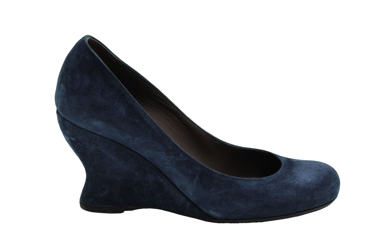 Luxury Bottega Veneta Round Toe Wedge in Navy Blue Suede