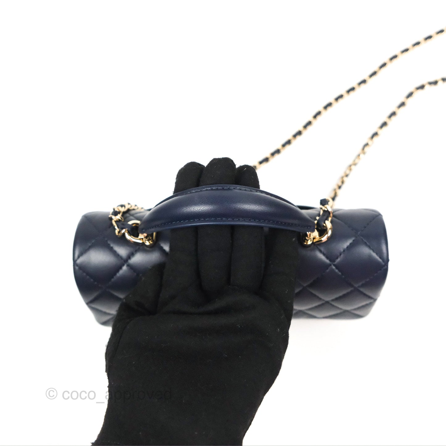 Chanel Top Handle Mini Rectangular Flap Bag Navy Lambskin Gold Hardware