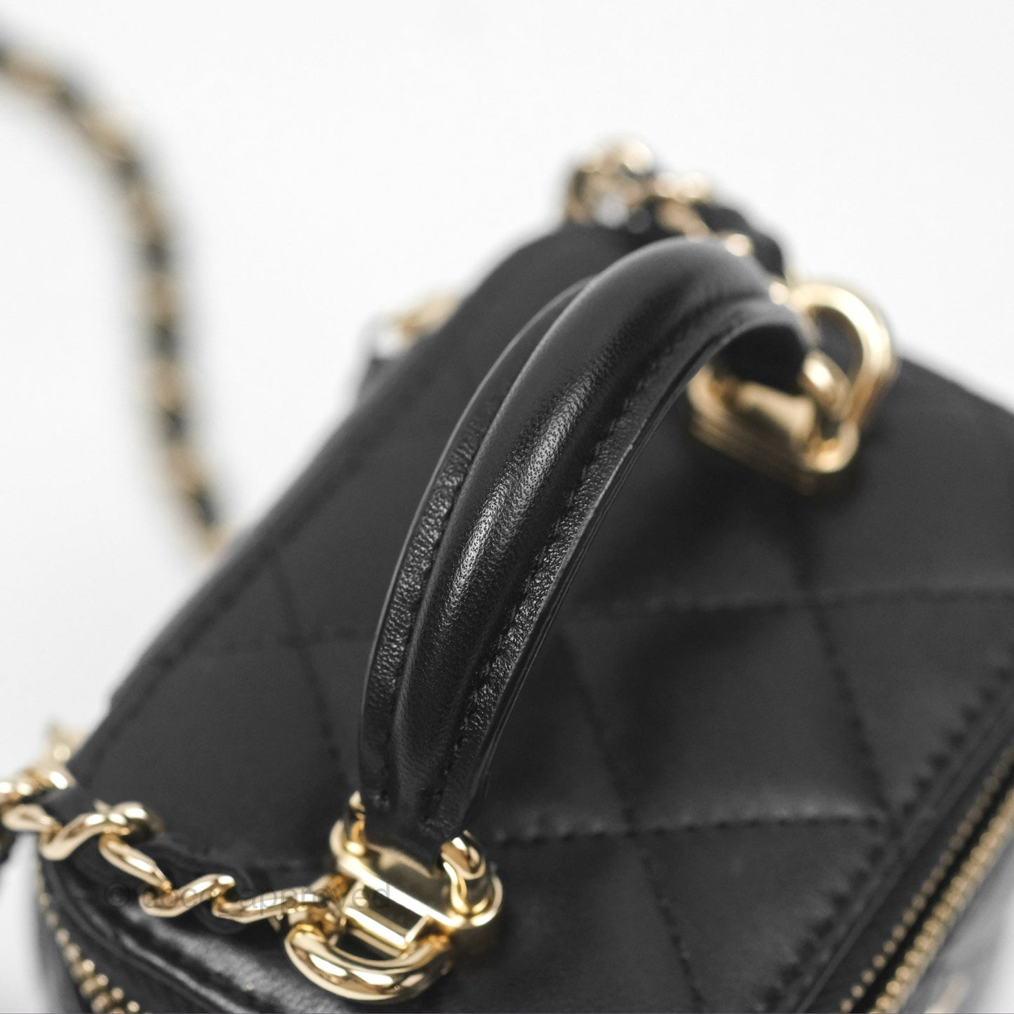 Chanel Mini Top Handle Vanity With Chain Black Lambskin Gold Hardware
