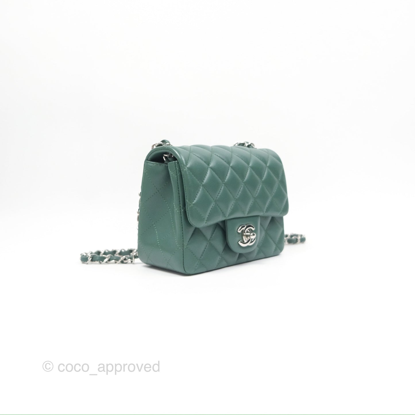 Chanel Mini Square Quilted Green Lambskin Silver Hardware